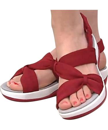 Buy Women's Chaies Sandals with Foot Vault Support - Comfortable Low Wedge Summer Beach Shoes with Adjustable Straps - Elegant 37 EU Red - Buy Online on GoSupps.com
