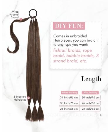 REECHO DIY Braid Ponytail Extension 2 Pack Long Straight Wrap Around Ponytail Hair Extensions Natural Soft Synthetic Hairpieces for Women - Medium Brown 140g 26Inch-140g(Pack of 2) Medium Brown - Buy Online on GoSupps.com