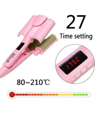 Ceramic Big Wave Hair Curlers - Digital Display 3 Tubes Hair Waver Iron for Quick Styles (Pink) - International Shipping Available - Buy Online on GoSupps.com