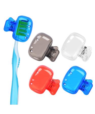 Eaezerav Toothbrush Head Cover Cap 4 Pack Toothbrush Protector Brush Pod Case Protective Plastic Clip for Household Travel Business Camping School Home Red+Blue+Lucency+Grey