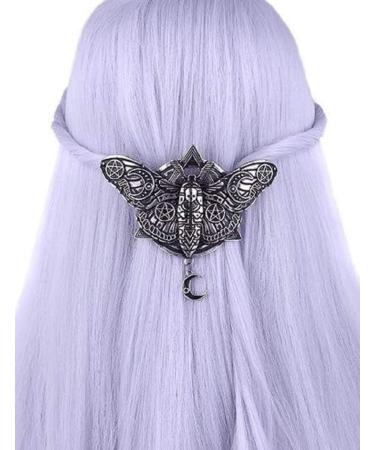 Restyle Occult Moth Wicca Gothic Hair Clip | Pentagram Moon Crescent Barrette - Silver - Buy Online on GoSupps.com