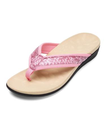 KUMNY Womens Orthotic Flip Flops Arch Support Thong Sandals for Comfortable Walk Casual Slippers 10 Pink