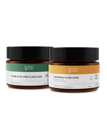 Complete Flare Care | Universal Essential Oil Free Flare & Thyme & Tea Tree Flare Care | Dual Relief for HS, Eczema, Diaper Rash, Impetigo, Cystic Acne, Ingrown hair | Drawing Salve (2 x 1oz)