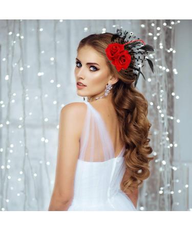 LALAFINA Halloween Red Rose Hairpin Headdress Bridal Dress Hair Accessories Stage Banquet Photo Accessories Hairpin Flower Mesh Hair Clip Fascinator Clip Prom Cloth Flowers Bride - Buy Online on GoSupps.com