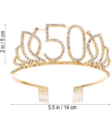 Frcolor 50th Birthday Tiara - Crown Diadem with Crystal Rhinestones & Hair Comb - Elegant Gift for Women (Gold) - Buy Online on GoSupps.com