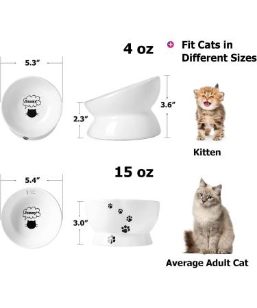 Y YHY Raised Tilted Cat Food and Water Bowl Set - No Spill, Elevated Ceramic Feeder for Flat-Faced Cats and Small Dogs (White, Set of 2) - Buy Online on GoSupps.com