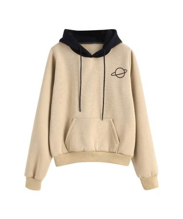 Bigfanshu Womens Tops Casual Long Sleeve Pouch Pocket Pullover Hoodie Top Blouse Beige