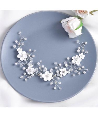 HEREAD Flower Bride Wedding Hair Vine Pearl Headband - Rhinestone Hair Accessory for Women/Girls (Silver) - Buy Online on GoSupps.com