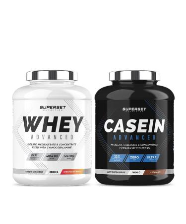 Superset Nutrition | Day & Night Muscle Gain Program - 100% Casein Advanced Chocolate - 100% Whey Protein Advanced 2kg Mango Strawberry
