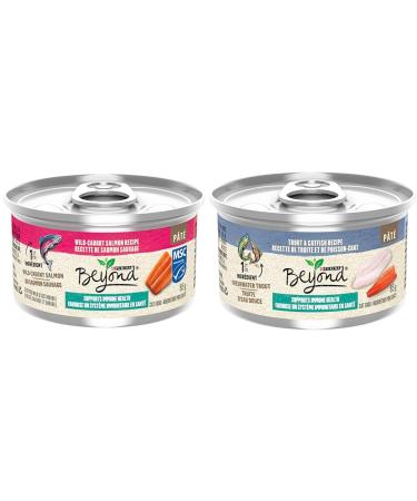 Beyond Wet Cat Food Wild-Caught Salmon Pate - 85 g Can (12 Pack) & Wet Cat Food Trout & Catfish Pate - 85 g Can (12 Pack) Cat Food + Cat Food Catfish Pate