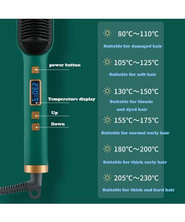 Hair Straightener Brush with 31 Temp Settings Ionic Ceramic Hot Comb LCD Display Curling Comb (Green) for Effortless Styling - Buy Online on GoSupps.com