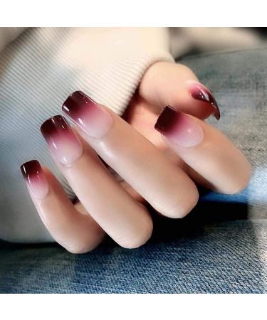 Yovic French Glossy Press on Nails Short Ombre Red - 24PCS Coffin False Nails for Women and Girls - Buy Online on GoSupps.com
