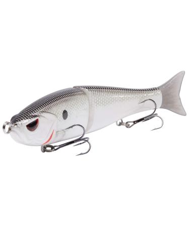 Bassdash SwimShad Glide Baits Jointed Swimbait Bass Pike Salmon Trout Muskie Fishing Lure White Shad 7in/2.2oz