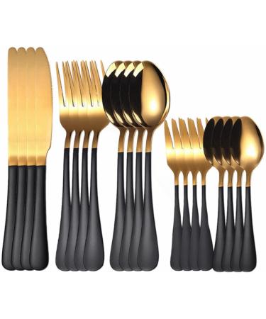 Flatware Sets White Gold Cutlery Set 20Pcs Forks Spoons Knifes Stainless Steel Cutlery Set Kitchen Tableware Sets Dinnerware Set Dropshipping Stainless Steel (Color : Black Gold) - Buy Online on GoSupps.com