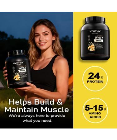 VYHTHY Banana Flavored Whey Protein Powder 24g Protein per Serving Fast-Absorbing Concentrated whey Protein Low Sugar Gluten-Free Natural Flavor 2 lbs/32 oz. - Buy Online on GoSupps.com