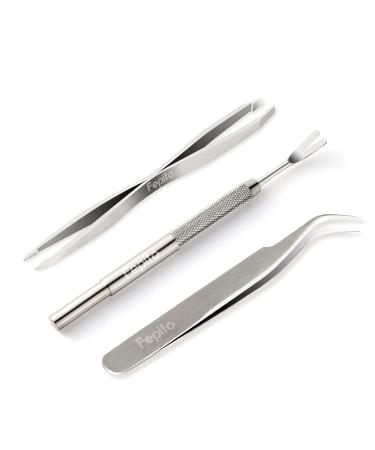FEPITO 3 Pcs Stainless Steel Tick Remover Tool Set Pet Dogs Cats Ticks Remover Kit Including 1 Pcs Tick Removal Tweezers 1 Pcs Sharp Rake and 1 Pcs Two Clips 3pcs - Buy Online on GoSupps.com