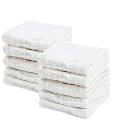 PPOGOO Baby Muslin Washcloths Natural Purified Cotton Baby Wipes Soft Newborn Baby Face Towel 10 Pack Multipurpose White
