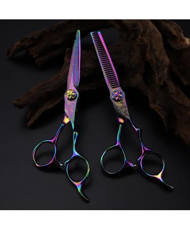 Hair Cutting Scissors 6 Inch Professional Rainbow Damascus Hair Cutting Scissors Gem Screw Haircut Thinning Barber Steel Cut Shears Hairdresser Scissors Set - Buy Online on GoSupps.com