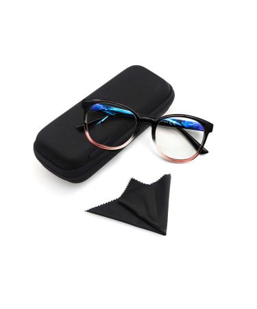 Blue Light Blocking Glasses for Women Men Blueblocker Computer Glasses with Case Anti Blue Ray Glasses 0.00 Non Magnification Round Black+pink Frame With Yellowish Lens 0.0 x