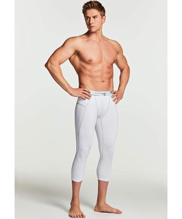 TSLA Men's 3/4 Compression Pants - Cool Dry Workout Tights for Running & Yoga, White - Large - Buy Online on GoSupps.com