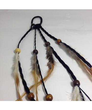 Set of 3 Handmade Boho Hippie Hair Rope Hair Band Headbands Head Wrap Elastics Feather Hair Tie Ponytail Holders Headdress Hair Accessories for Women Lady Girls (Brown) - Buy Online on GoSupps.com