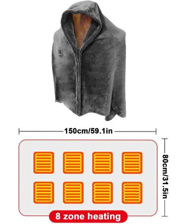 Qeepepucak Portable USB Heated Blanket | Fast-Warming Electrical Hooded Scarf for Kids & Adults | Comfortable Shoulder & Back Heating | Gray - Buy Online on GoSupps.com