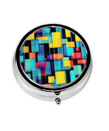 Square Geometry Diagramround Pill Box 3 Compartment Round Pill Box Organizer * Portable Travel Pill Box for Traveling.