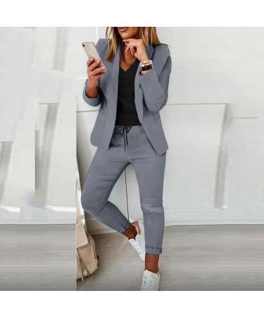 Womens 2 Piece Casual Outfits Stretch Button Down Blazers Jacket and Slim Fit Trouser Pants Suits Sets 2859-sasnx-6-darkgray S - Buy Online on GoSupps.com