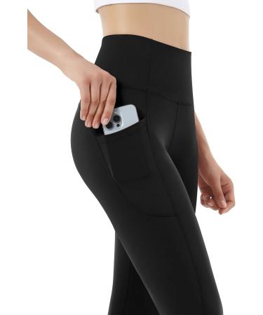 Leovqn Women High Waist Fitness Leggings with Side Pockets - Elastic Yoga Pants for Workout & Running - Black M - Buy Online on GoSupps.com