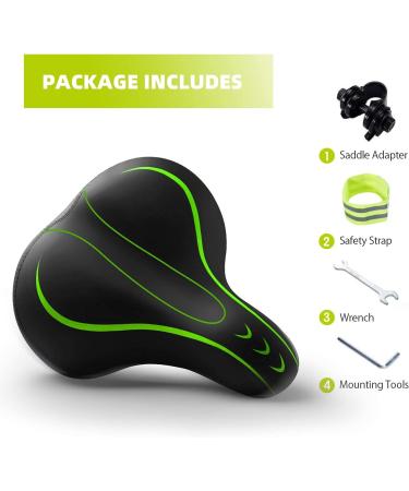 Roguoo Wide Bike Seat for Men Women | Comfortable Memory Foam | Sweatproof Saddle - Dual Shock Absorbing | Best Replacement for Exercise & Mountain Bikes - Green - Buy Online on GoSupps.com