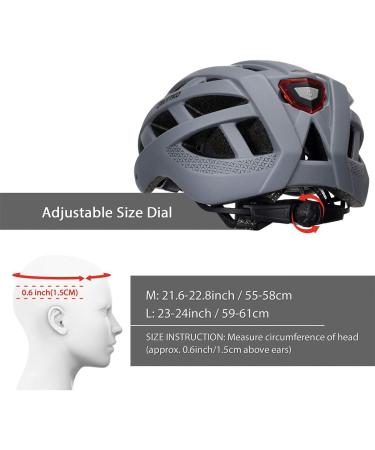 Adult Bike Helmet with Light - Matte Gray - L(23-24 in/59-61cm) | Mountain Road Bicycle Helmet for Men and Women - Buy Online on GoSupps.com