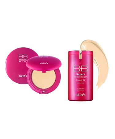 SKIN79 Super Plus Beblesh Balm Pink BB Cream 40g Pink Beige & BB Pact 15g Light Beige Set - Excellent Coverage with Sebum Control Silky Finish (Pink BB Cream & BB Pact Set)