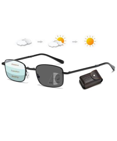 Lanomi foldable varifocals reading glasses men women folding self -tinting progressive multifocus reading help flashing light filter Photochromic sun reading glasses with case black 2.0 x