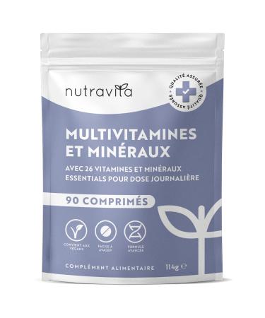 Multivitamins and Minerals - 90 Vegan Tablets (3 Months) - 26 Essential Nutrients Including Vitamin A B C D3 E K + Magnesium Zinc Iron - Multi Vitamins Supplements - Immunity & Energy - Nutravita