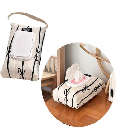 Travel Friendly Wet Wipe Storage Case Quilted Sturdy Cotton Storage Bag with Fashionable Stripe and Bowknot Detail White - Buy Online on GoSupps.com