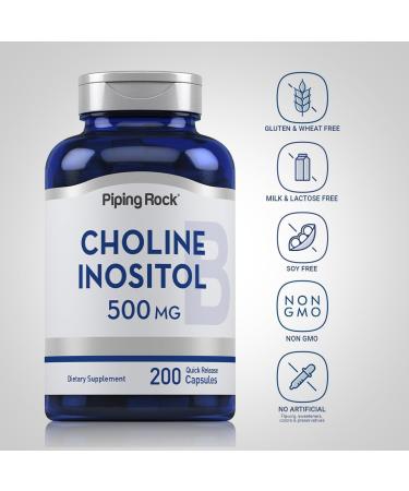 Piping Rock Choline Inositol Supplements | 500mg | 200 Capsules | Choline Bitartrate & Myo-Inositol | Non-GMO Gluten Free - Buy Online on GoSupps.com