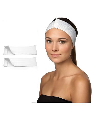 Dukal Stretch Headbands. Pack of 48 Disposable Headbands for Spa Treatments. White Headbands with Hook and Loop Closure. Elastic Spa Headbands. Soft Flexible Material 900552