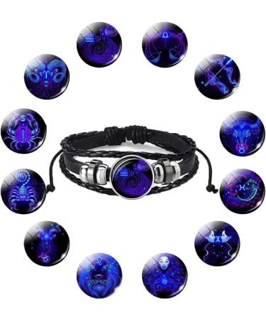TURSHI Signs Spirit Bracelet 12 Constellation Handmade Bead Woven Multilayer Leather Bracelet Handmade Multilayer Adjustable 12 Constellation Bracelets Glow In The Dark Bracelet for Women Men Drizzle