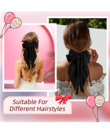 Pufandor Hair Bow Silky Satin Hair Ribbons for Women Black Bows for Girls Hair Bowknot Barrettes Long Tails with Clips Big Hair Bows Hair Accessories (Black 1pc) - Buy Online on GoSupps.com