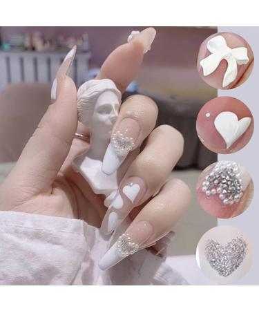 White French Tip Press On Nails with Pearl Heart Design - 24Pcs Acrylic Nude Nail Press On for Women and Girls - Buy Online on GoSupps.com