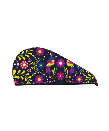 Colorful Mexican Microfiber Hair Towel Soft Super Absorbent Hair Towel Wrap for Women Coral Velvet Quick Dry Hair Cap for Long Curly and Thick Hair