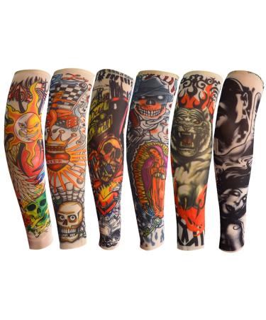 Acfun 6pcs Temporary Tattoo Sleeve for Kids Boy Girls  Fake Slip on Arm Sunscreen Sleeves for Outdoor Sports Riding Cycling  B