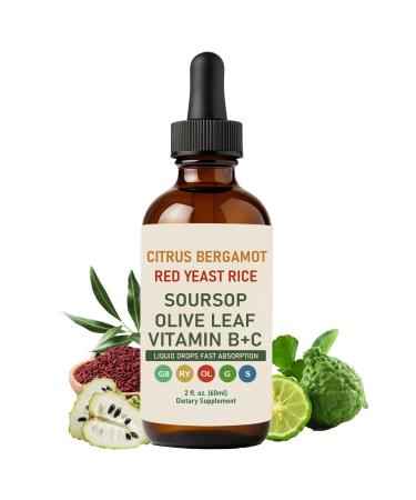 RESONA Citrus Bergamot Red Yeast Rice Cleanse Liquid Drops Cholesterol Support Blend with Red Yeast Rice Bergamot Soursop & Olive Leaf Vitamin B+C Natural Non-GMO Vegan 1