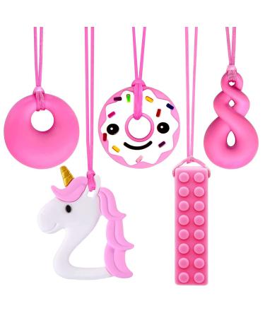 Wine 5 pieces of sensual chewing necklace suitable silicone chewing necklace silicone bite ring pendants teeth toys rainbow cubes for boys and girls with autism and ADHD - Buy Online on GoSupps.com