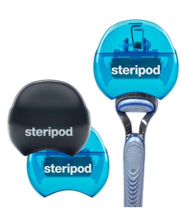 Steripod Men and Women Safety Razor Holder - Clip-On Cover Anti-Rust Blade Razor Protector Travel Size (2 Pk Blue - Black) 2 Pack (blue black)