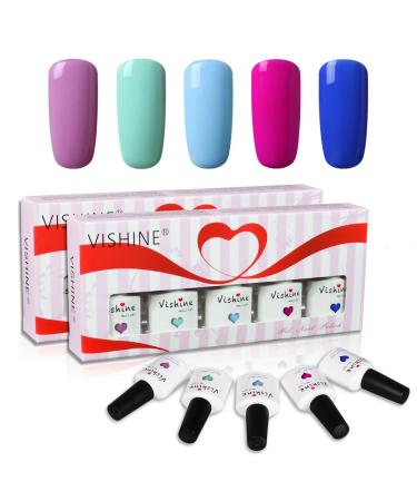 Vishine Soak Off UV LED Gel Nail Polish Multicolor Varnish Gift Set Of 5pcs X 10ml for Nail Art TX015