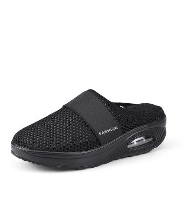 Horblux Womens Air Cushion Slip-On Walking Shoes Orthopedic Diabetic Sandals with Arch Support 9 Black