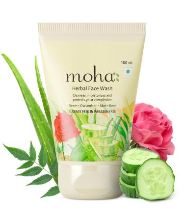 M.O.H.A Herbal Face Wash with Neem Cucumber Aloe Rose Sulfate Free & Paraben Free 100ml