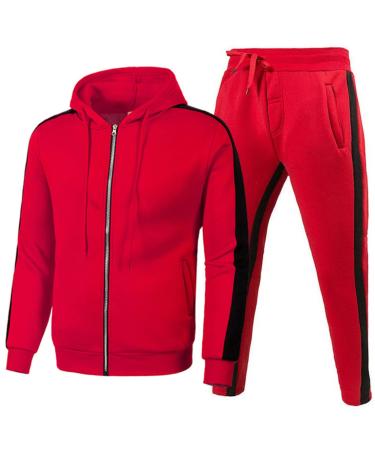 Hanxiulin jogging suit men's training suit leisure suit fashionable sports suit pants jacket set pants men training suit men jogging suit sweatshirt pants red xxl