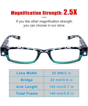 LED Reading Glasses with Light - Unisex Bright Magnifier for Clear Vision - Compact Full Frame +250 2.5 Nighttime Reader - Buy Online on GoSupps.com